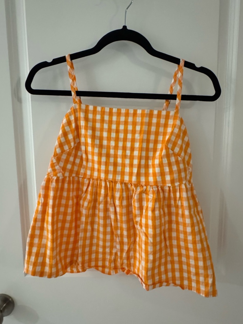 J. Crew Orange and White Gingham Sundress Top